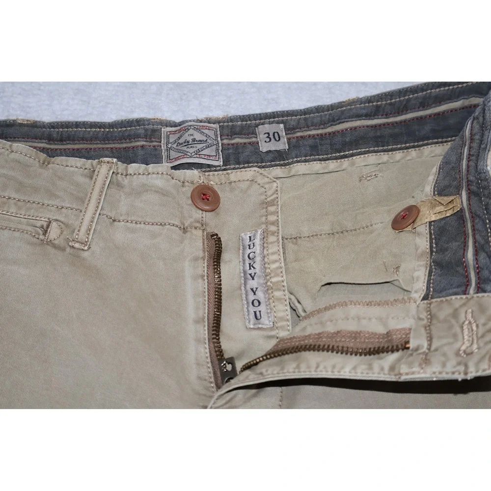 Lucky Brand Shorts Mens 30 Khaki Chino Flat Front Stretch Casual Tan **